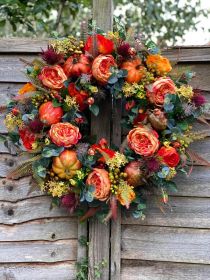 Fall Peony and Pumpkin Wreath, Fall Autumn Thanksgiving Farmhouse (size: 45cm)