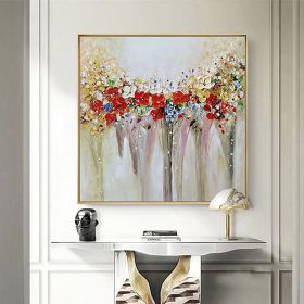 Oil Painting Hand Painted Square Still Life Floral / Botanical Modern Stretched Canvas Home Living Room Bedroom Luxurious Decoration Painting (Style: 01, size: 100x100cm)