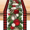 1pc Christmas Table Runner, Red And Black Buffalo Check Plaid Pine Cone Merry Xmas Waterproof Stain Resistant Seasonal Winter Holiday Table Runner