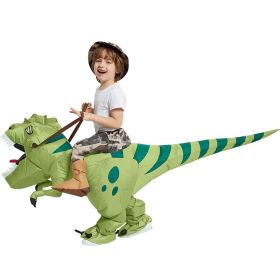 New Hot Sale Funny Child Adult Inflatable Riding Green Dinosaur Cosplay Costume Kids Fancy Dress Halloween Holiday Theme Party (Color: Child 80-120cm, size: One size)