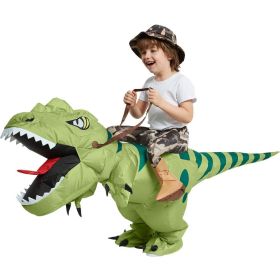 New Hot Sale Funny Child Adult Inflatable Riding Green Dinosaur Cosplay Costume Kids Fancy Dress Halloween Holiday Theme Party (Color: Child 120-150cm, size: One size)