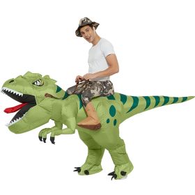 New Hot Sale Funny Child Adult Inflatable Riding Green Dinosaur Cosplay Costume Kids Fancy Dress Halloween Holiday Theme Party (Color: Adult 150-190cm, size: One size)
