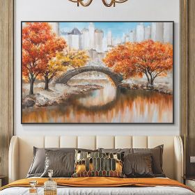 Hand Painted Oil Painting Bridging Testimony Of Time Landscape Painting Autumn Painting Wall Art for Living Room Trees Painting Urban Painting Nature (Style: 01, size: 150x220cm)