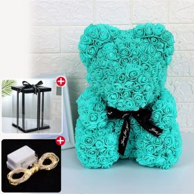 Artificial Rose Bear Flower  With Box and Light (Ships From: China, Color: 25CM-Lake Blue)