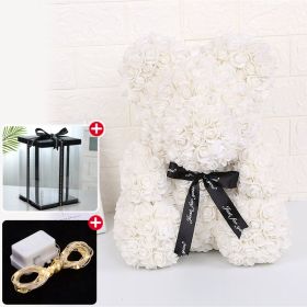 Artificial Rose Bear Flower  With Box and Light (Ships From: China, Color: 25CM-Snow White)