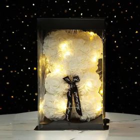 Artificial Rose Bear Flower  With Box and Light (Ships From: China, Color: 25CM-Crown Veil2)