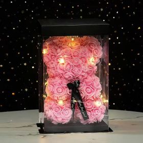 Artificial Rose Bear Flower  With Box and Light (Ships From: China, Color: 25CM-Crown Veil1)