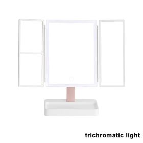 Rechargeable Foldable Makeup Mirror With LED Light 360Â° Adjust Wireless 1-3X Magnifying 3 Tone Light Desktop Vanity Table Mirror (Ships From: CN, Emitting Color: three lights)