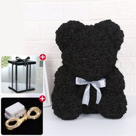 Rose Bear Artificial Flower With Box and Light Rose Teddy Bear Wedding Decor Christmas Women Valentines Girlfriend Birthday Gift (Ships From: China, Color: Black)