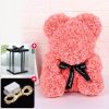 Rose Bear Artificial Flower With Box and Light Rose Teddy Bear Wedding Decor Christmas Women Valentines Girlfriend Birthday Gift