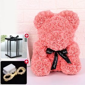 Rose Bear Artificial Flower With Box and Light Rose Teddy Bear Wedding Decor Christmas Women Valentines Girlfriend Birthday Gift (Ships From: China, Color: Flesh Pink)