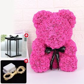 Rose Bear Artificial Flower With Box and Light Rose Teddy Bear Wedding Decor Christmas Women Valentines Girlfriend Birthday Gift (Ships From: China, Color: rose red)