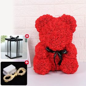 Rose Bear Artificial Flower With Box and Light Rose Teddy Bear Wedding Decor Christmas Women Valentines Girlfriend Birthday Gift (Ships From: China, Color: Red)