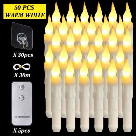 6/12/30pcs Floating LED Candles Remote Control Flameless Taper Candle Halloween Decor Party Birthday Wedding Christmas Supplies (Color: 30PCS warm white, Ships From: CN)