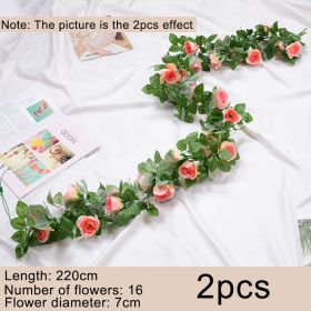 2pcs Rose Vine Flowers Garland Plant Artificial, Wall Hanging Flower Rattan Plant Leaf, Wedding, Home, Garden Decor (Ships From: CN, Color: champagne pink)