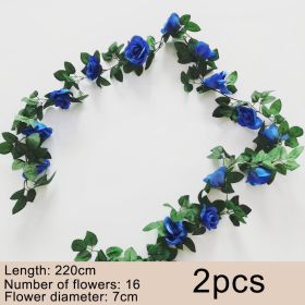2pcs Rose Vine Flowers Garland Plant Artificial, Wall Hanging Flower Rattan Plant Leaf, Wedding, Home, Garden Decor (Ships From: CN, Color: Blue)