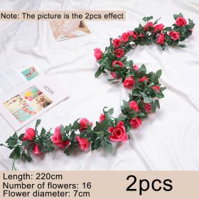 2pcs Rose Vine Flowers Garland Plant Artificial, Wall Hanging Flower Rattan Plant Leaf, Wedding, Home, Garden Decor (Ships From: CN, Color: rose red)