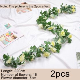 2pcs Rose Vine Flowers Garland Plant Artificial, Wall Hanging Flower Rattan Plant Leaf, Wedding, Home, Garden Decor (Ships From: CN, Color: White)