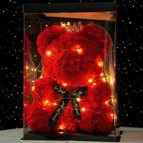 40cm Large Teddy Rose Bear Artificial Flowers Rose Bears with Light Box Anniversary Valentine's Wedding Birthday Christmas Gift (Ships From: China, Color: 40CM-Crown Veil)
