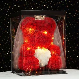 40cm Large Teddy Rose Bear Artificial Flowers Rose Bears with Light Box Anniversary Valentine's Wedding Birthday Christmas Gift (Ships From: China, Color: 40CM-Crown Veil5)