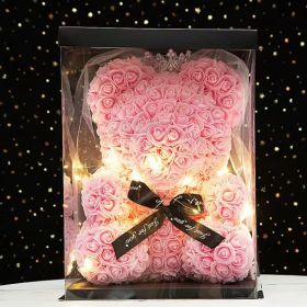40cm Large Teddy Rose Bear Artificial Flowers Rose Bears with Light Box Anniversary Valentine's Wedding Birthday Christmas Gift (Ships From: China, Color: 40CM-Crown Veil3)