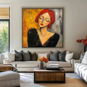 Woman face oli painting woman portrait painting Figurative Canvas Art lady wall painting abstract face canvas art (Style: 01, size: 120x120cm)