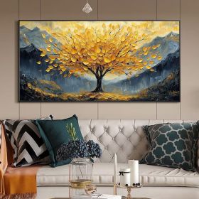 Large Original Golden Tree Oil Painting on Canvas, Custom Wall Art, Abstract Tree of Life Wall Art, Boho Wall DÃ©cor, Living Room Home Decor (Style: 01, size: 100x200cm)