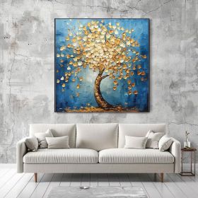 Gold Foil Painting Golden Tree Painting On Canvas 3D Textured Canvas Wall Art Colorful Night Sky Painting Statement Living Room Wall Decor (Style: 01, size: 60x60cm)