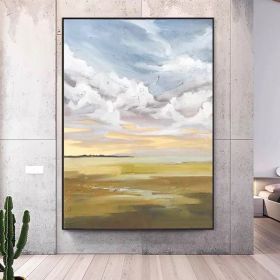 Abstract 100% Handmade Blue Sky Landscape Oil Painting Scenery Large Size Canvas Picture Gift for Living Room Decoration (size: 100X150cm)