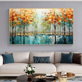 Abstract Forest Oil Painting on Canvas Large Wall Art Original Tree Landscape Art Custom Painting Modern Living Room Decor Handmade Gift (Style: 01, size: 140x280cm)