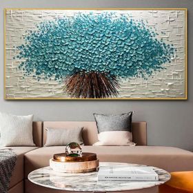 Large original oil painting blue flower decorative painting living room painting natural home decoration handmade painting (Style: 01, size: 140x280cm)