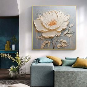 Abstract Flower Oil Painting on Canvas Extra Large Wall Art Original Minimalist Art White Floral Painting Custom Living Room Home Decor (Style: 01, size: 50x50cm)