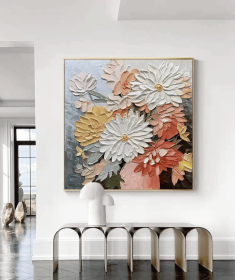 Oversized Flowers Texture Painting Original Abstract Floral Art Personalized Art Gift for Living Room Custom Modern Abstract Artwork (Style: 01, size: 50x50cm)
