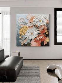 Oversized Flowers Texture Painting Original Abstract Floral Art Personalized Art Gift for Living Room Custom Modern Abstract Artwork (Style: 01, size: 60x60cm)
