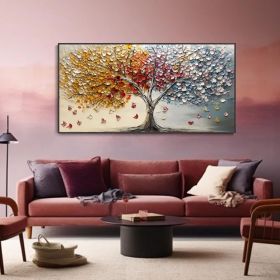 Abstract Colorful Tree of Life Canvas Oil Painting 3D Hand Textured Palette Knife Art Spring Trees Wall Decor Autumn Nature Landscape Mural (Style: 01, size: 60x120cm)