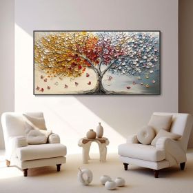 Abstract Colorful Tree of Life Canvas Oil Painting 3D Hand Textured Palette Knife Art Spring Trees Wall Decor Autumn Nature Landscape Mural (Style: 01, size: 80x160cm)
