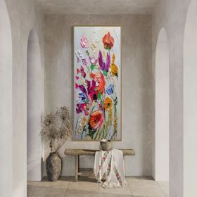 3D Colorful Flowers and Flora Wall Art Original Abstract Extra Large Knife Palette Painting Hand Painted Thick Texture Modern Wall Art (Style: 01, size: 100x200cm)