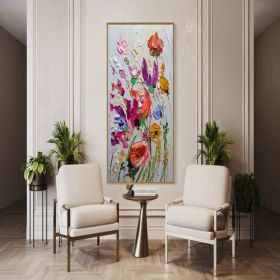 3D Colorful Flowers and Flora Wall Art Original Abstract Extra Large Knife Palette Painting Hand Painted Thick Texture Modern Wall Art (Style: 01, size: 120x240cm)
