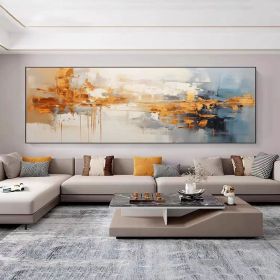 Abstract Orange Strokes against Blue and Grey 3D Textured Oversized Modern Landscape Gift Wall Art Contemporary Palette Knife Oil Painting (Style: 01, size: 140x280cm)