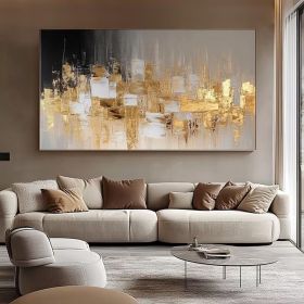 Gold and Black Abstract Paitning on Canvas Textured Wall Art Gold Foil Painting Boho Wall Decor Bright painting Large Modern Art (Style: 01, size: 140x210cm)