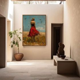 Modern wall art Abstract Lady Framed Woman painting Woman Canvas Art Original colourful Wall Art Girls seeking freedom wall art Unique gift (Style: 01, size: 80x120cm)