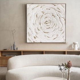 Handmade Oil Painting Flower Abstract Painting Texture Painting Gold Leaf Painting White Abstract Painting Plaster Art Gold Abstract Painting Wall Art (Style: 01, size: 160x160cm)
