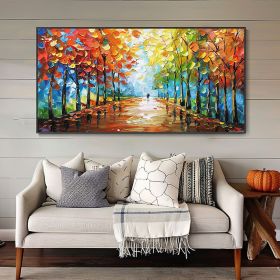 Autumn Forest Couple Abstract Textured Hand Painted Oil Painting Custom Impressionist Art Bedroom Decor Canvas Texture Artwork Custom Gift (Style: 01, size: 40x80cm)