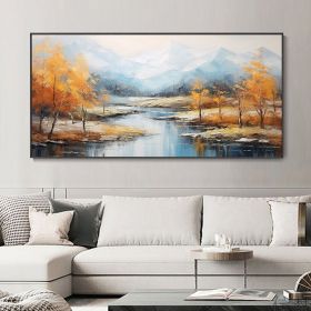 Original Hand Painted Snowy Mountain Canvas Oil Painting Custom Autumn Forest Wall Art Abstract River Landscape Painting Modern Living Room Decor Gift (Style: 01, size: 100x200cm)
