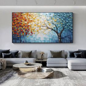 Hand Painted Large Original Tree Oil Painting On Canvas Forest Autumn Painting Living Room Art Heavy Textured Impasto Painting Boho Wall Art (Style: 01, size: 140x280cm)