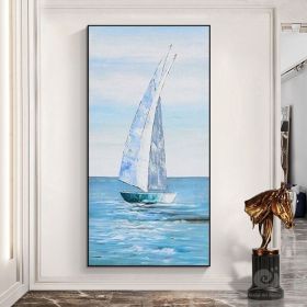 Large bstract Sailboat Oil Painting on Canvas Original Seascape Canvas Wall Art Modern Nautical Wall Art for Living Room Bedroom Decor (Style: 01, size: 40x80cm)