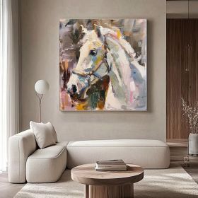 White Horse Canvas Portrait Farm Animals Artwork Animal Large Wall Art Office Art Hand Painted Oil Painting (Style: 01, size: 60x60cm)