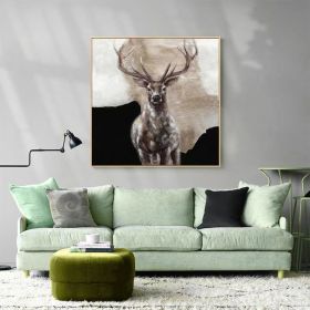Large Abstract Deer Oil Painting on Canvas Original Hand-painted Stag Canvas Wall Art Modern Animal Painting for Living Room Home DÃ©cor (Style: 01, size: 140x140cm)