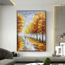 Minimalist Forest Oil Painting on Canvas Large Wall Art Original Abstract Tree Landscape Art Custom Painting Yellow Autumn Decor Home Decor (Style: 01, size: 50X70cm)