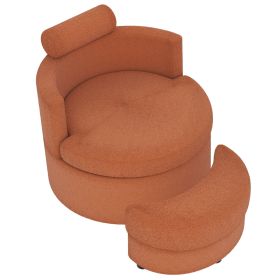 360° Swivel Accent Chair with Half Moon Storage Ottoman (Color: Light Brown)